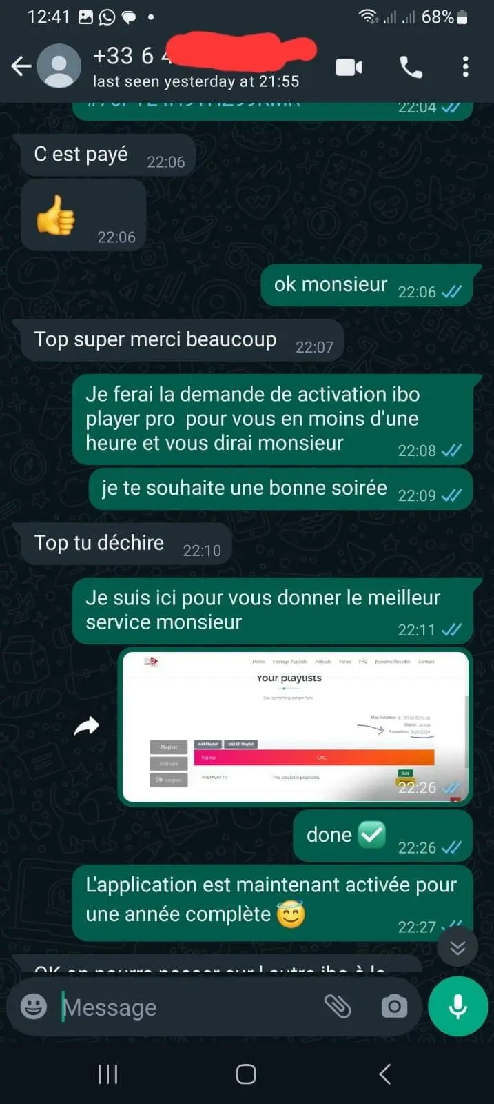 Screenshot einer WhatsApp-Kundenbewertung