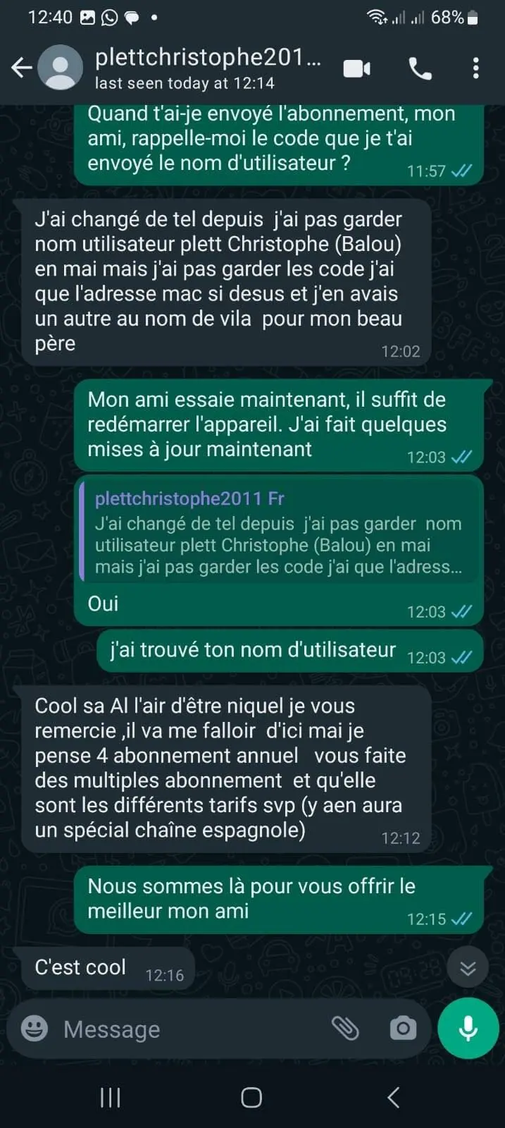 Screenshot einer WhatsApp-Kundenbewertung