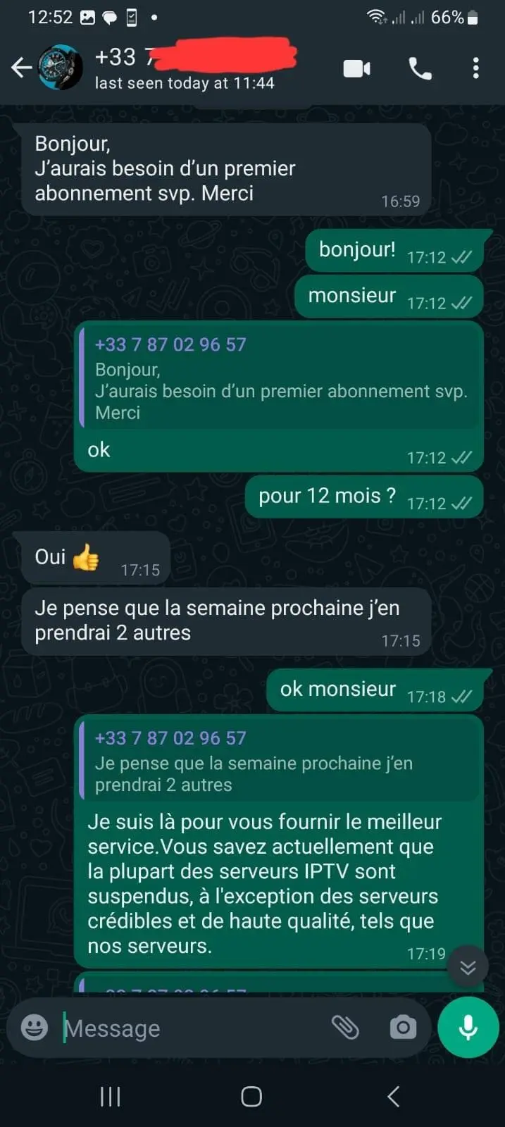 Screenshot einer WhatsApp-Kundenbewertung